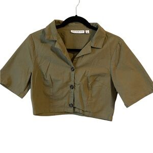 Olive Green Button-Up‎ Crop Top